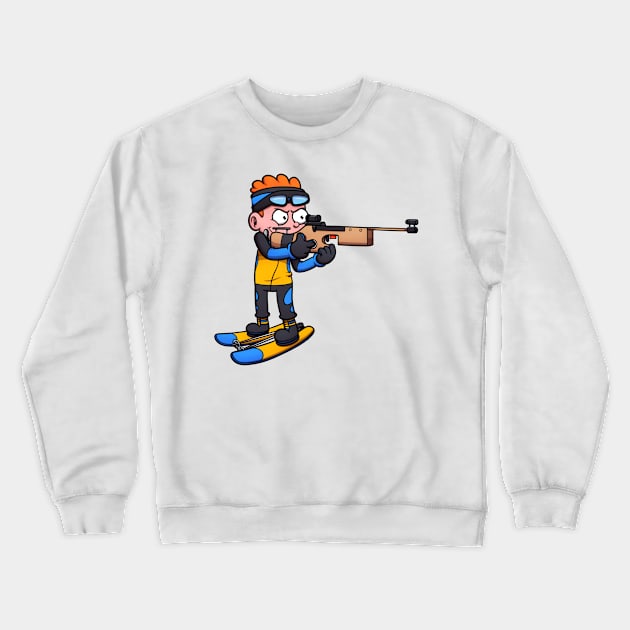 Boy Participating In A biathlon Crewneck Sweatshirt by TheMaskedTooner